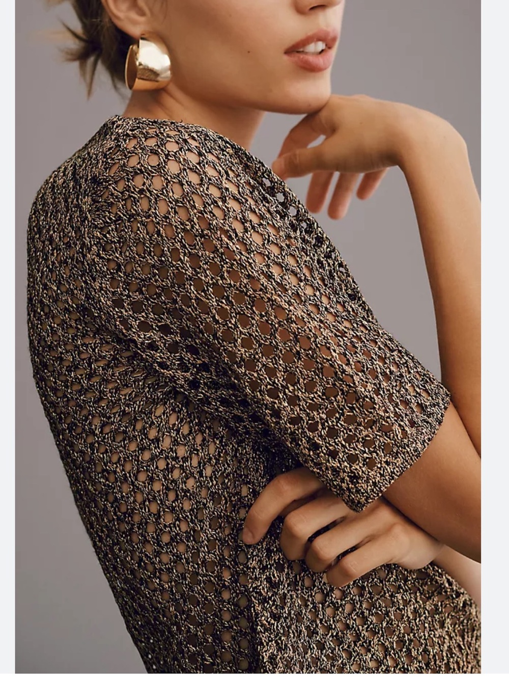 Anthropologie Black Tape Open Metallic Open Stitch Sweater
